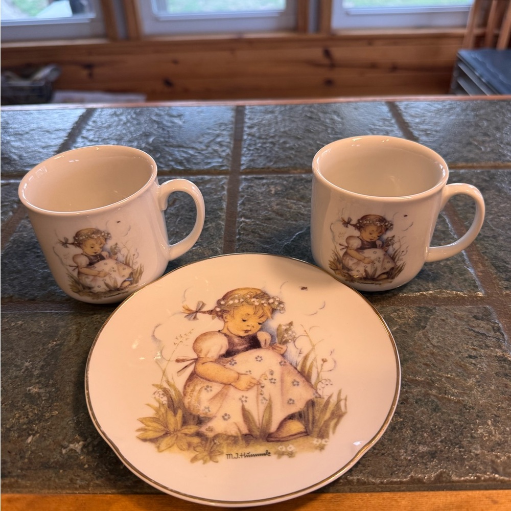 2 tea cups and MATCHING plate -M.J. HUMMEL Porcelain-Germany